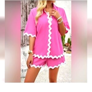 Pink and White Women's 2 Piece Set Size Xl